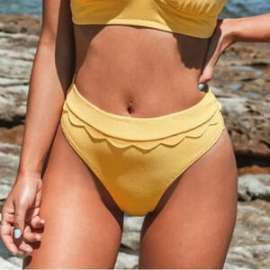 Cupshe yellow textured scalloped high waisted bikini bottom